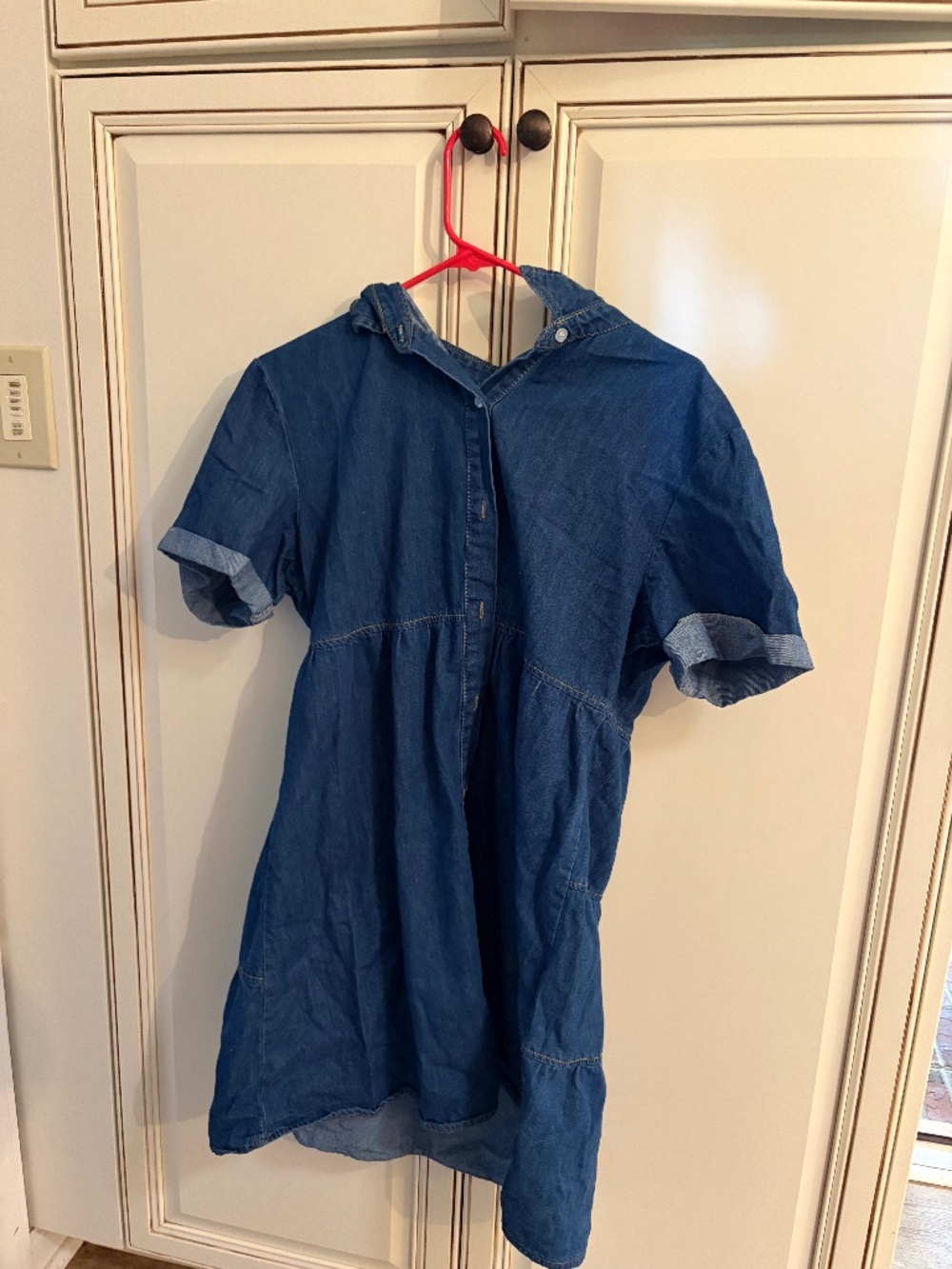 Medium Wash Denim Short Sleeve Button Down Tiered Babydoll Mini Dress
